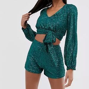 Club L London Sequin Wrap Top & Hot Pants Set